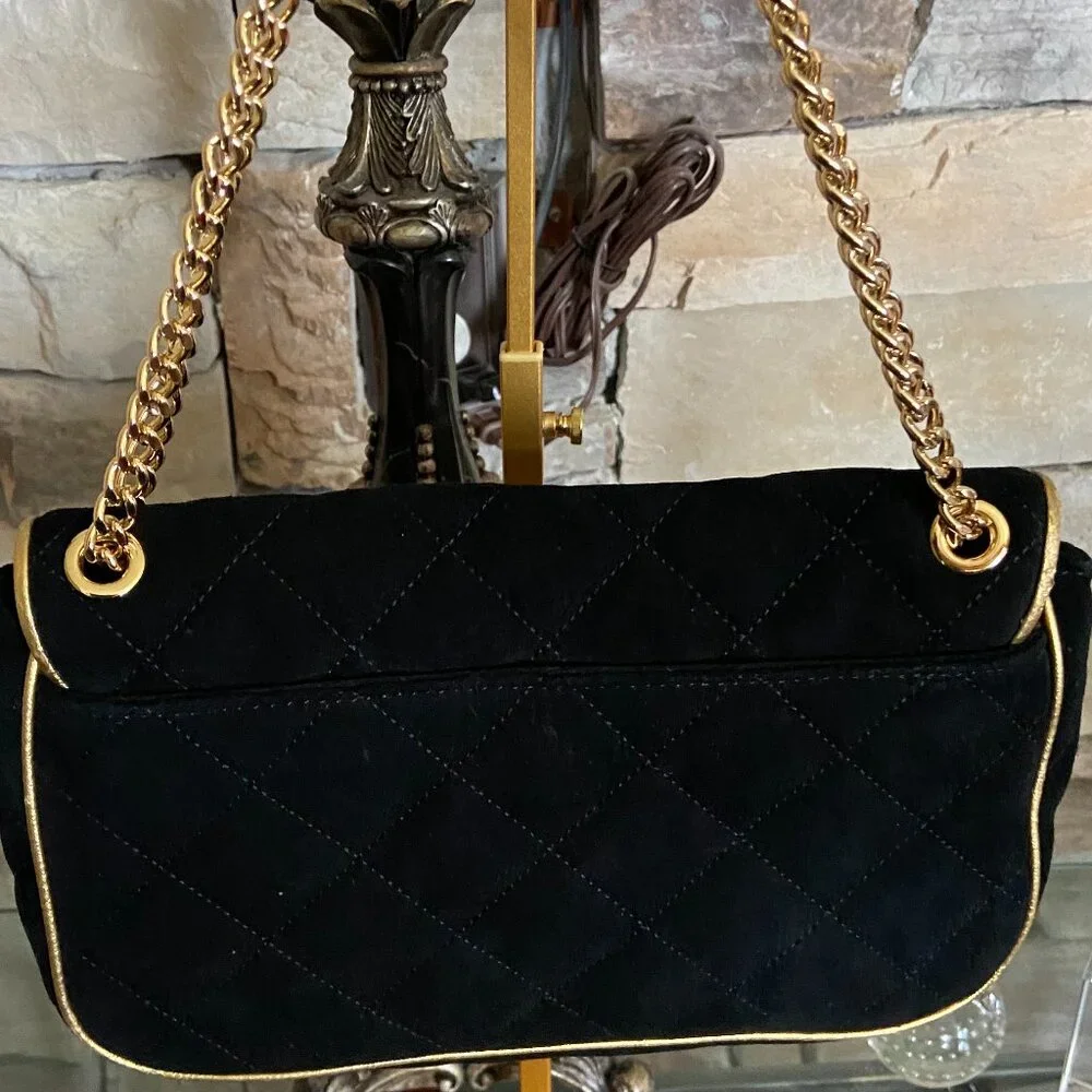 MICHAEL Michael Kors Black/Gold Trim Suede 2-Way Shoulder Bag - Picture 5 of 8